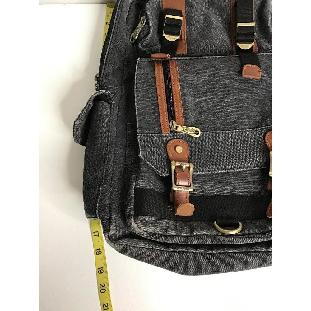 Kaukko Canvas Backpack Rucksack Charcoal Gray Leather Trim Travel Laptop School